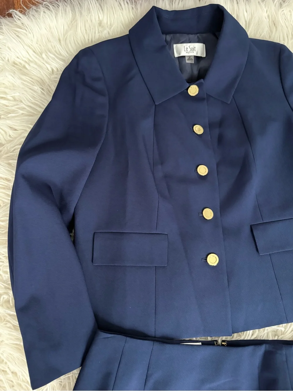 Le Suit Petite Navy Blue 2-Piece Skirt Suit Set Blazer & Pencil Skirt Size 6P